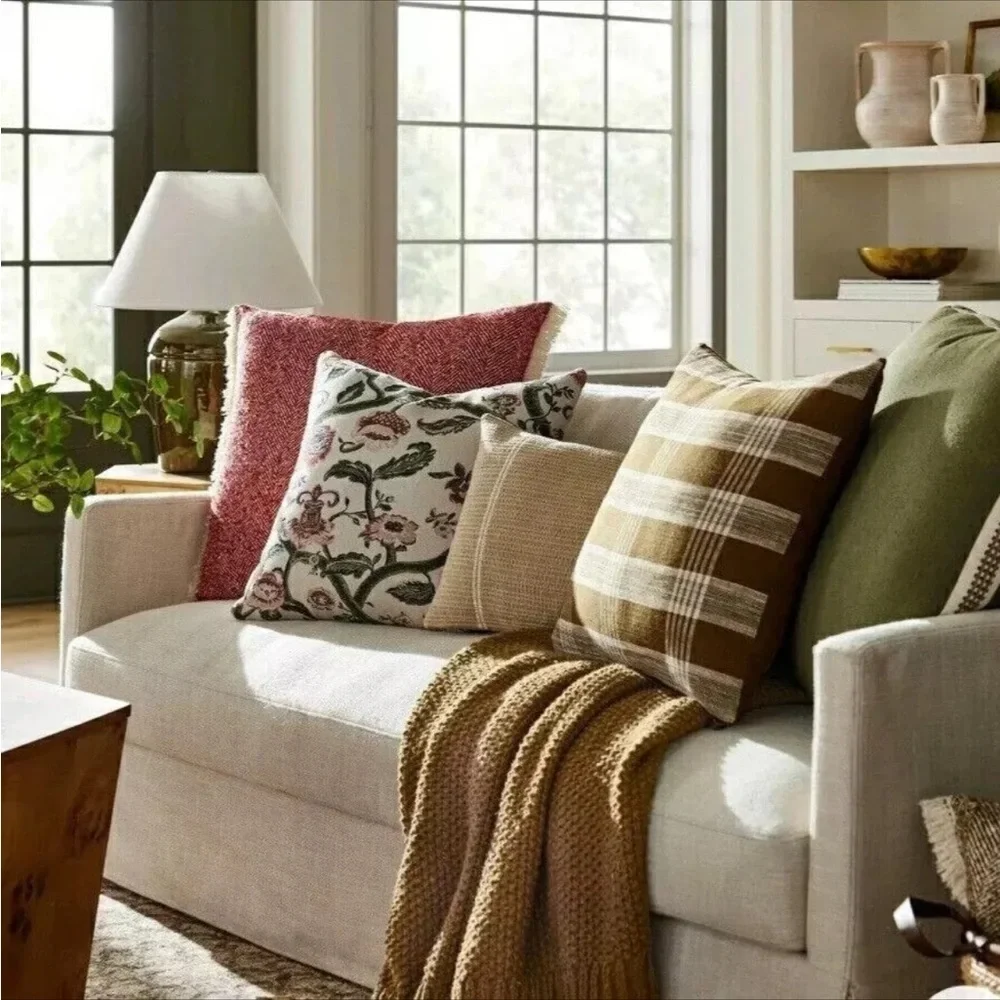Threshold Studio McGee Woven Plaid Pillow Brown Removable Cover Cozy 20